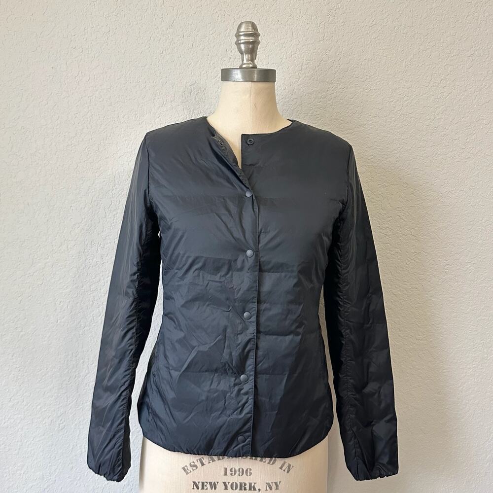 MUJI Collarless Jacket Black Down Feather Insulated Pocketable NWT